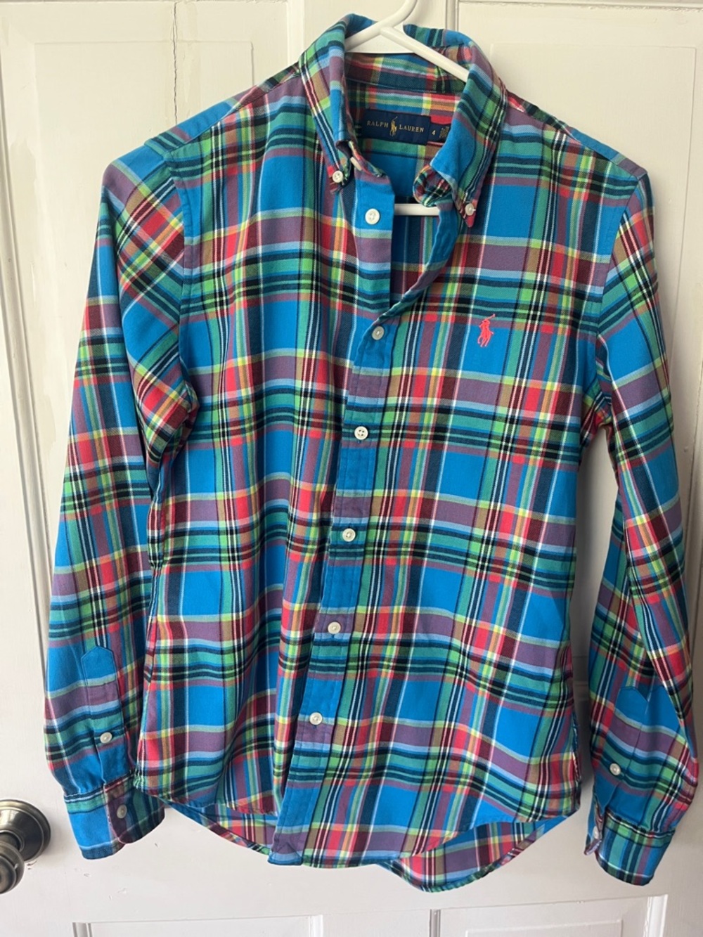 Women’s Ralph Lauren Blue Plaid Button-Down Shirt Size 4